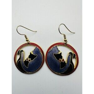 Vintage Kitty Cats Pierced Earrings Signed Gold Tone Metal/Enamel